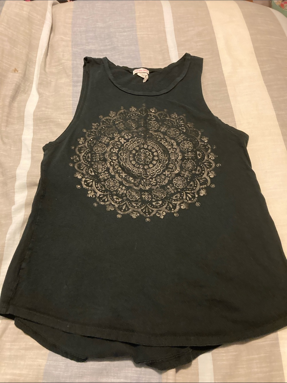 Art And Soul Black Tank with Metallic Mandala Print